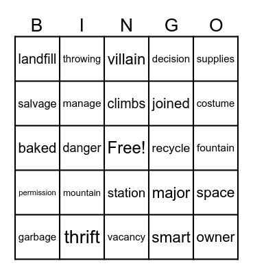 mixed syllables Bingo Card