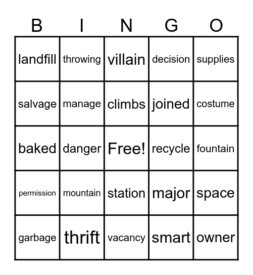 mixed syllables Bingo Card