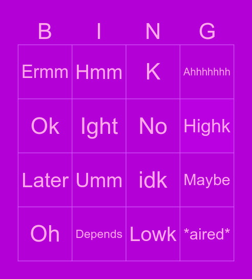 Maya Whick Bingo Card