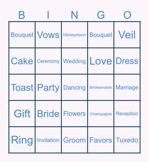 Simie's Bridal Shower Bingo Card