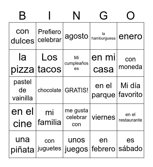 Mi cumpleaños... Bingo Card