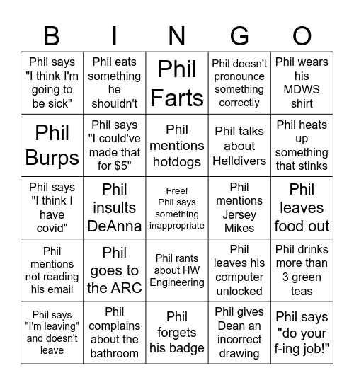 Phil Bingo Card