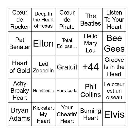 Le cœur Bingo Card