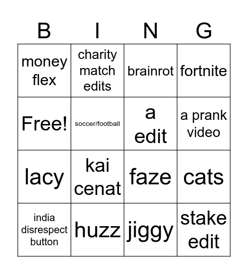 tiktok version Bingo Card