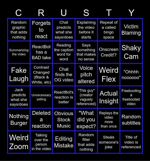 SSSniperwolf BBBingo 6x6 Bingo Card