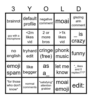 youtube shorts bingo: 5x5 edition Bingo Card
