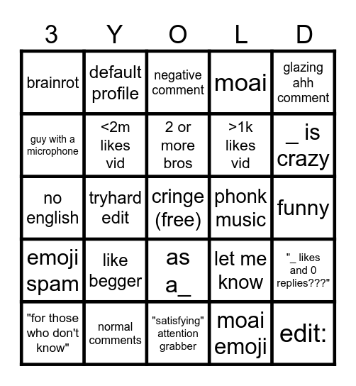 youtube shorts bingo: 5x5 edition Bingo Card
