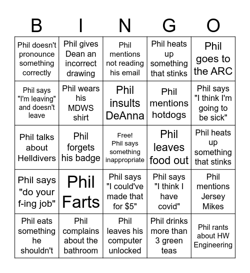 Phil Bingo Card