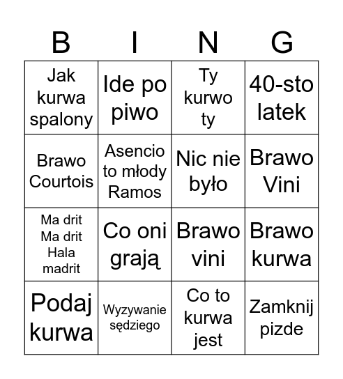 Maju bingo Card
