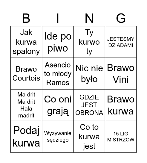 Maju bingo Card