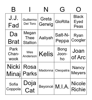 Women in Pop Culture & History, Women in Hip Hop, & Famous Directors Bingo Card
