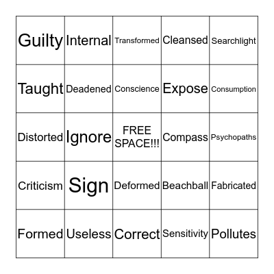 Sermon Bingo 10/2/16 Bingo Card