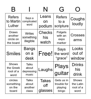 Dr. D bingo Card