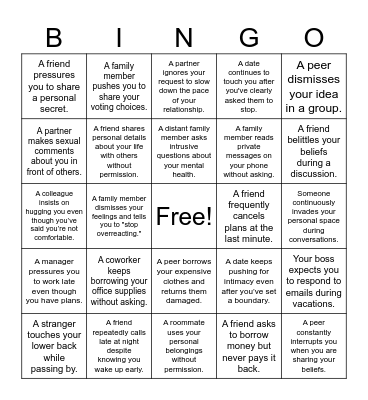 Boundaries Bingo Card