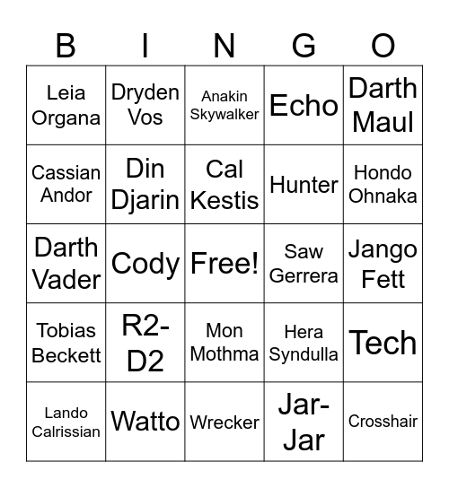 Star Wars BINGO Card