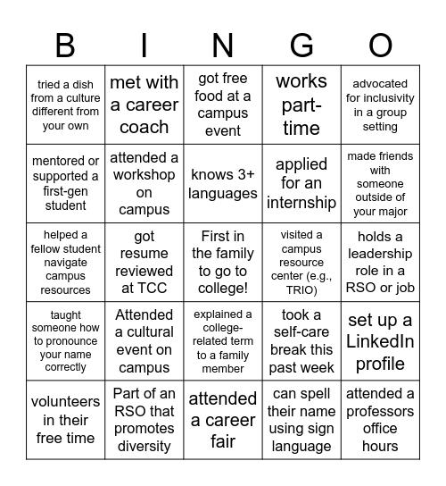 FOCUS Diversity and Inclusion Bingo! Bingo Card