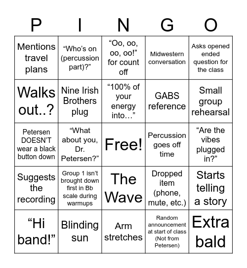 PINGO Bingo Card
