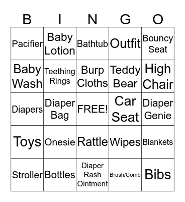 Shelly's Baby Shower Bingo Card