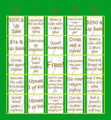 Shamrock Sales Bingo Card