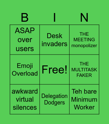 Work Place Pet Peeves Bingo Card