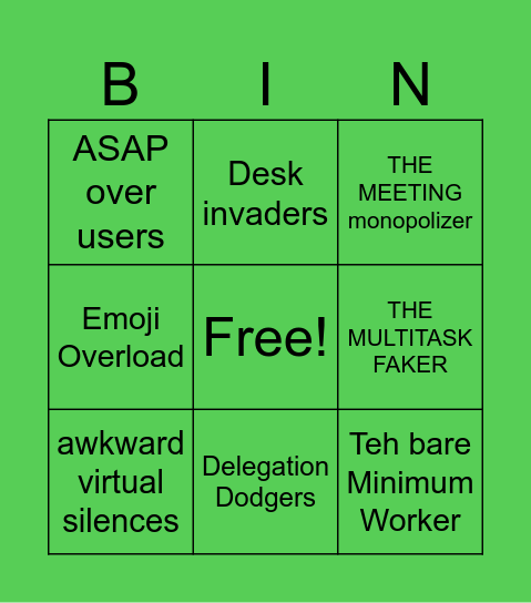 Work Place Pet Peeves Bingo Card