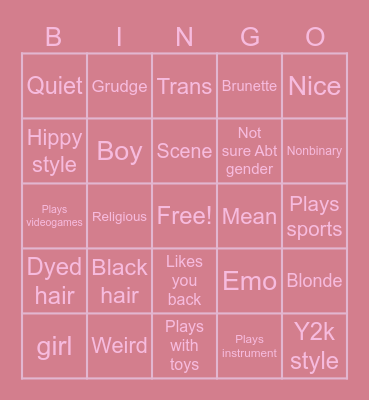School Crush Bingo Card