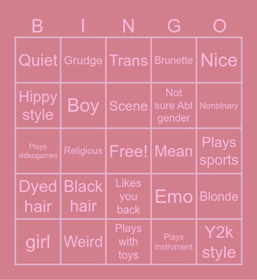 School Crush Bingo Card
