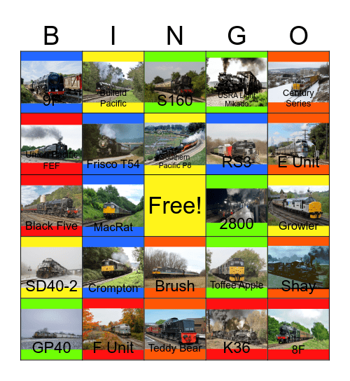 Black and Gray Locomotives: Past to the Present Bingo Card