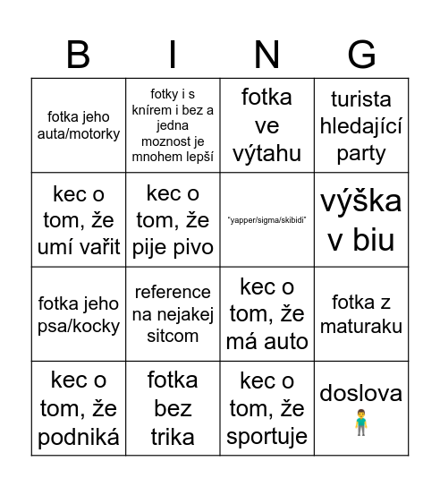 tinder muži!! Bingo Card