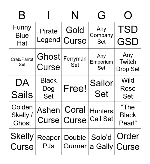 "Sunk a" Sea of Thieves Bingo Card