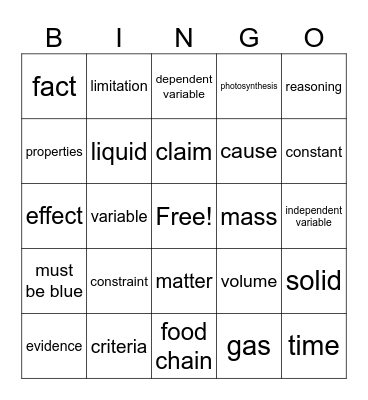 Science Bingo Card