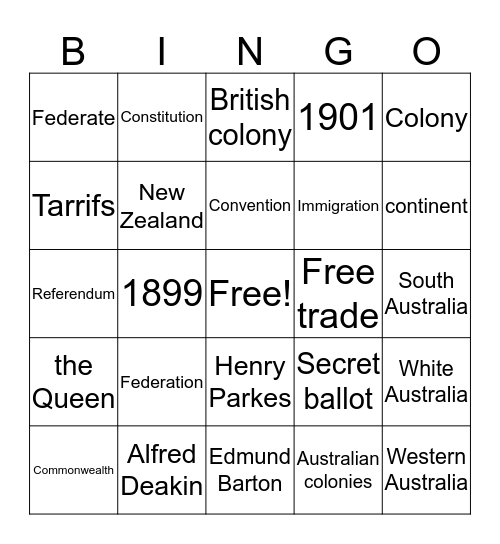 Federation Bingo Card