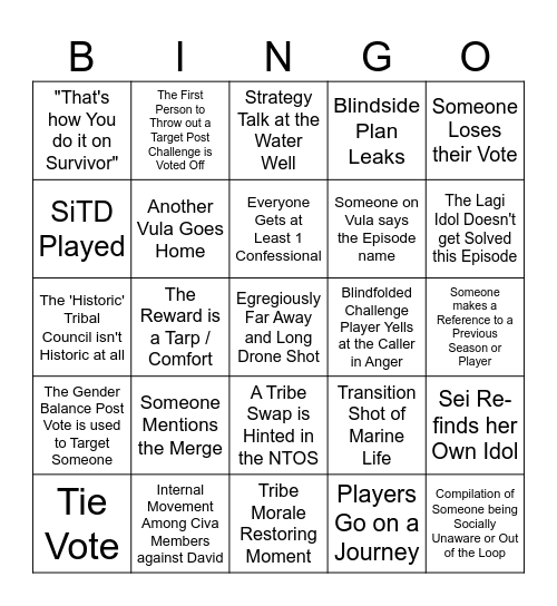 Survivor 48 Episode 3 Bingo Card