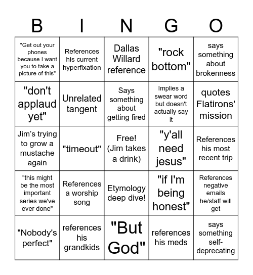 Pastor Jim Bingo Card