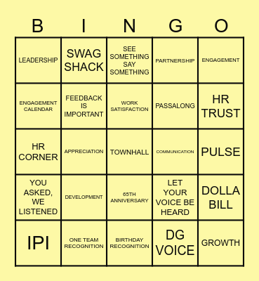 SCOTTSVILLE DG VOICE Bingo Card