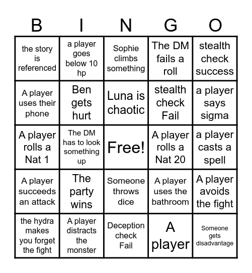 D&D Bingo Card