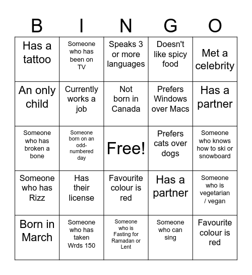 BSU BINGO Card