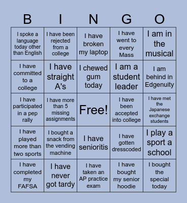 SENIOR HUMAN BINGO Card