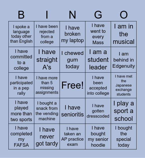 SENIOR HUMAN BINGO Card