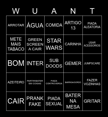 wuant Bingo Card