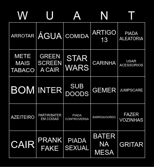 wuant Bingo Card