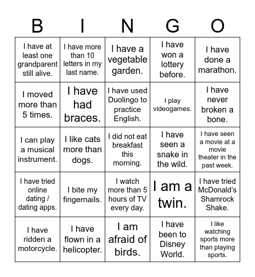 "That's ME!" BINGO 😀👈 Bingo Card