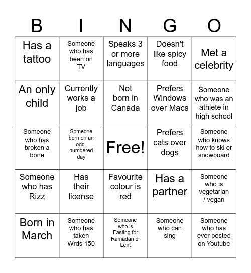 BSU BINGO Card