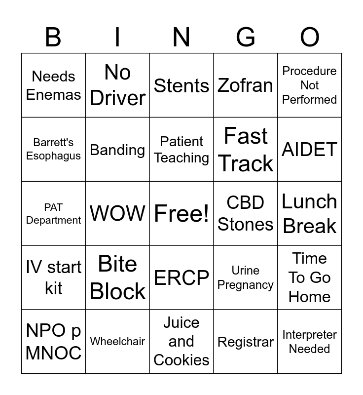 NM CDH ENDO BINGO Card