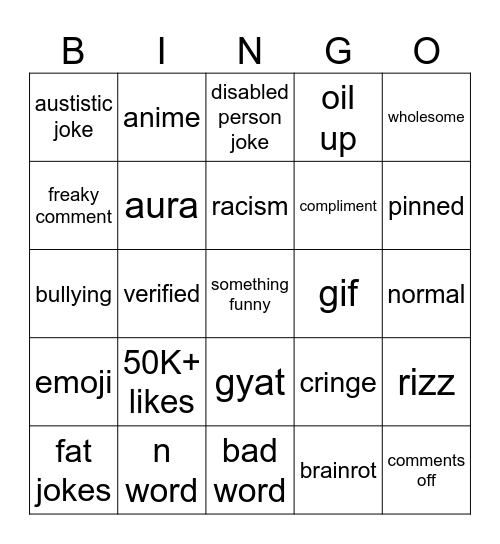 instagram reels Bingo Card