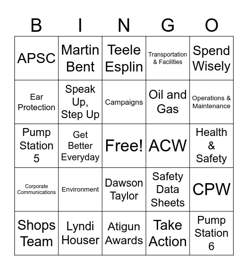 Alyeska Pipeline Service Company Bingo Card