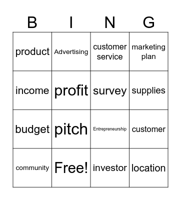 Lemonade stand Bingo Card