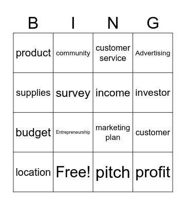 Lemonade stand Bingo Card