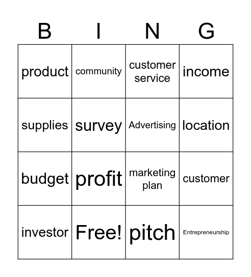 Lemonade stand Bingo Card