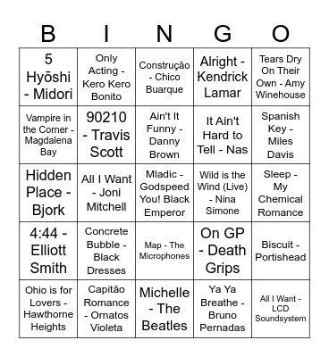 diana songs Bingo Card